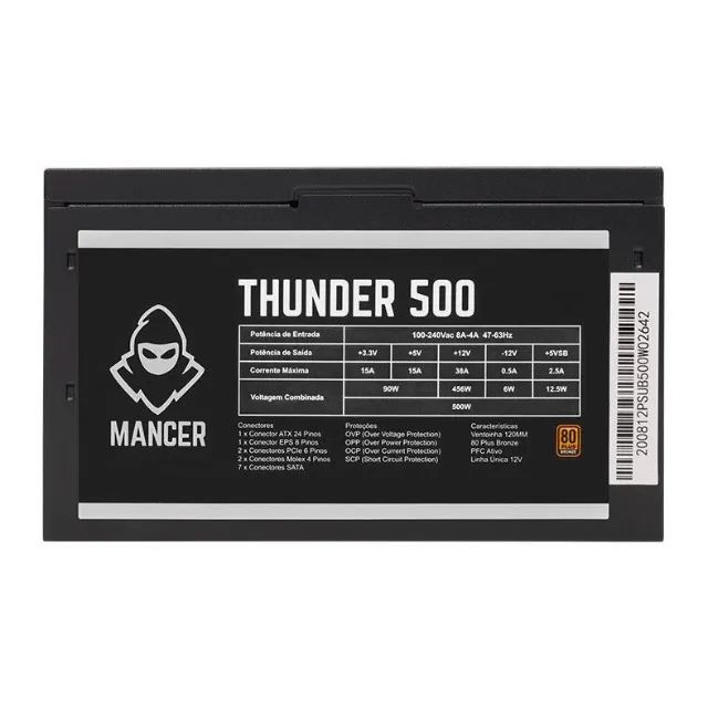 Fonte Mancer Thunder 500W, 80 Plus Bronze, 12x 24,08 - Foto 4