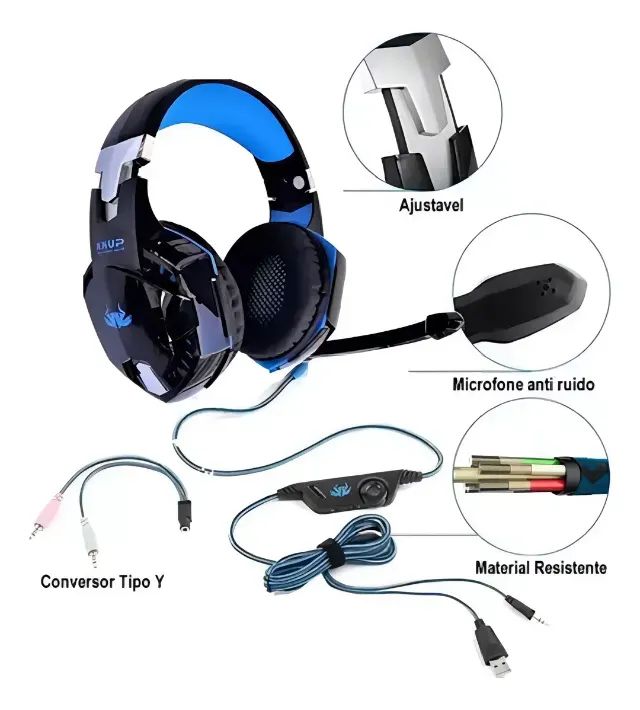 Headset Gamer Knup KP-455A Red Led Vermelho 7.1 P3 + Adaptador P2 - WZetta - Foto 4
