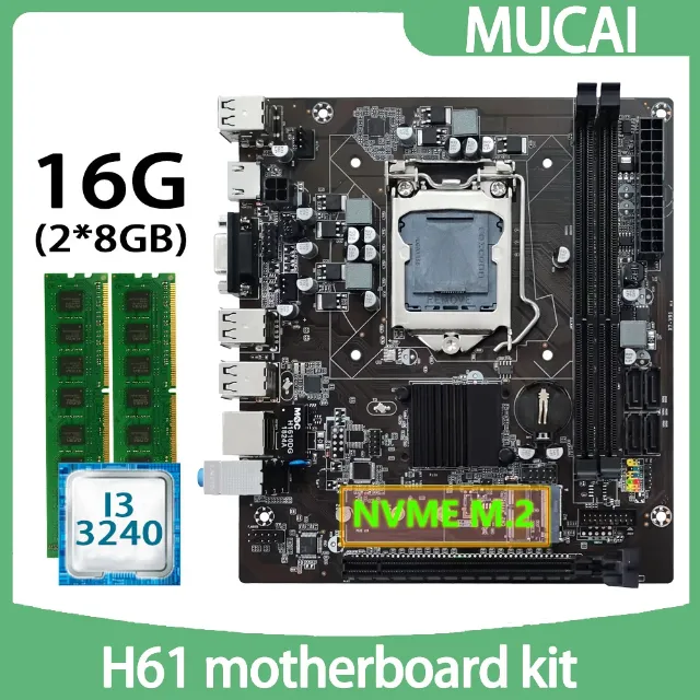 Kit Placa Mãe Lga 1155 + i3-3240 3.4GHz de 2 núcleos + 16gb ddr3 1600Mhz (Novo)