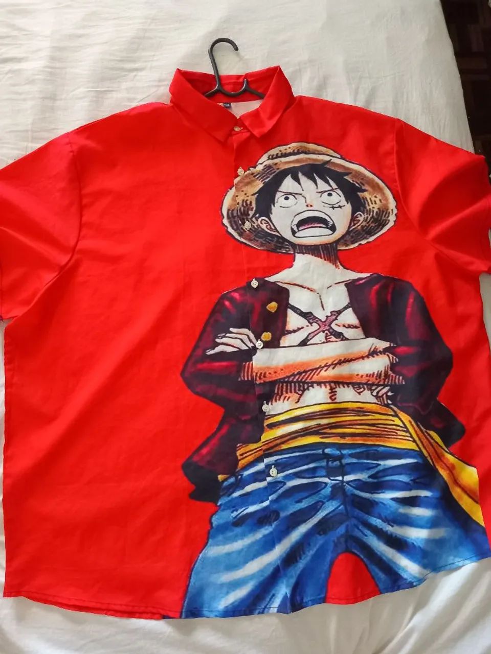 Camisa Manga Curta Luffy One Piece Vermelha Importada  - Foto 4