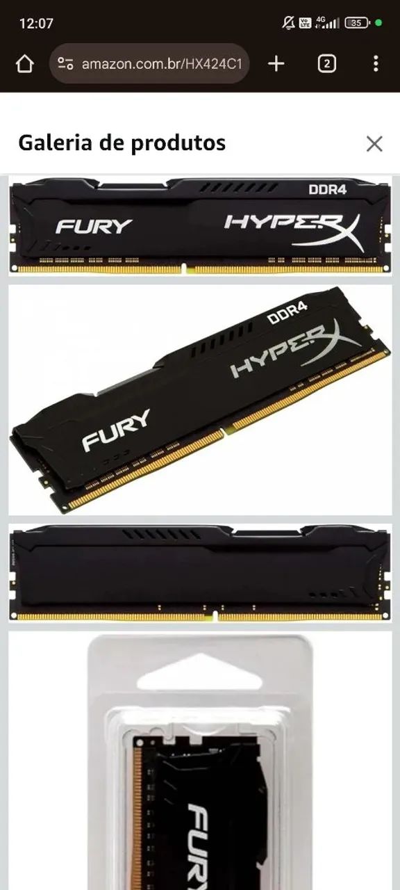  2 Memória Ram Hyper X Fury 8Gb DDR4