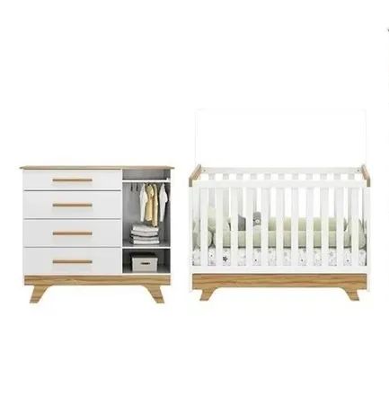 Comoda Retro Liso + Berço Cama Americano Retro, 100% MDF - Peroba - Foto 3