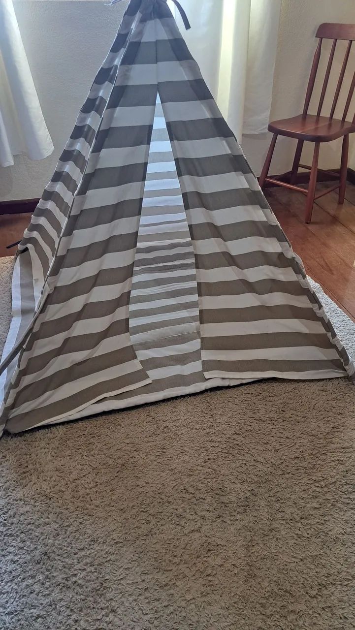 Tenda Infantil Tipi listrada Bege e Branco - Foto 5