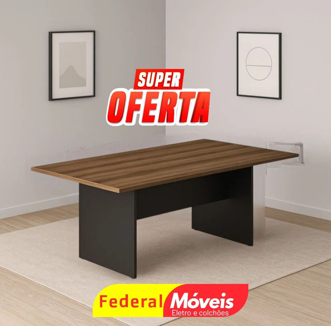 Mesa de Reunião Escritório 0,75x2,00x1,00 - Ampla, resistente e moderna!