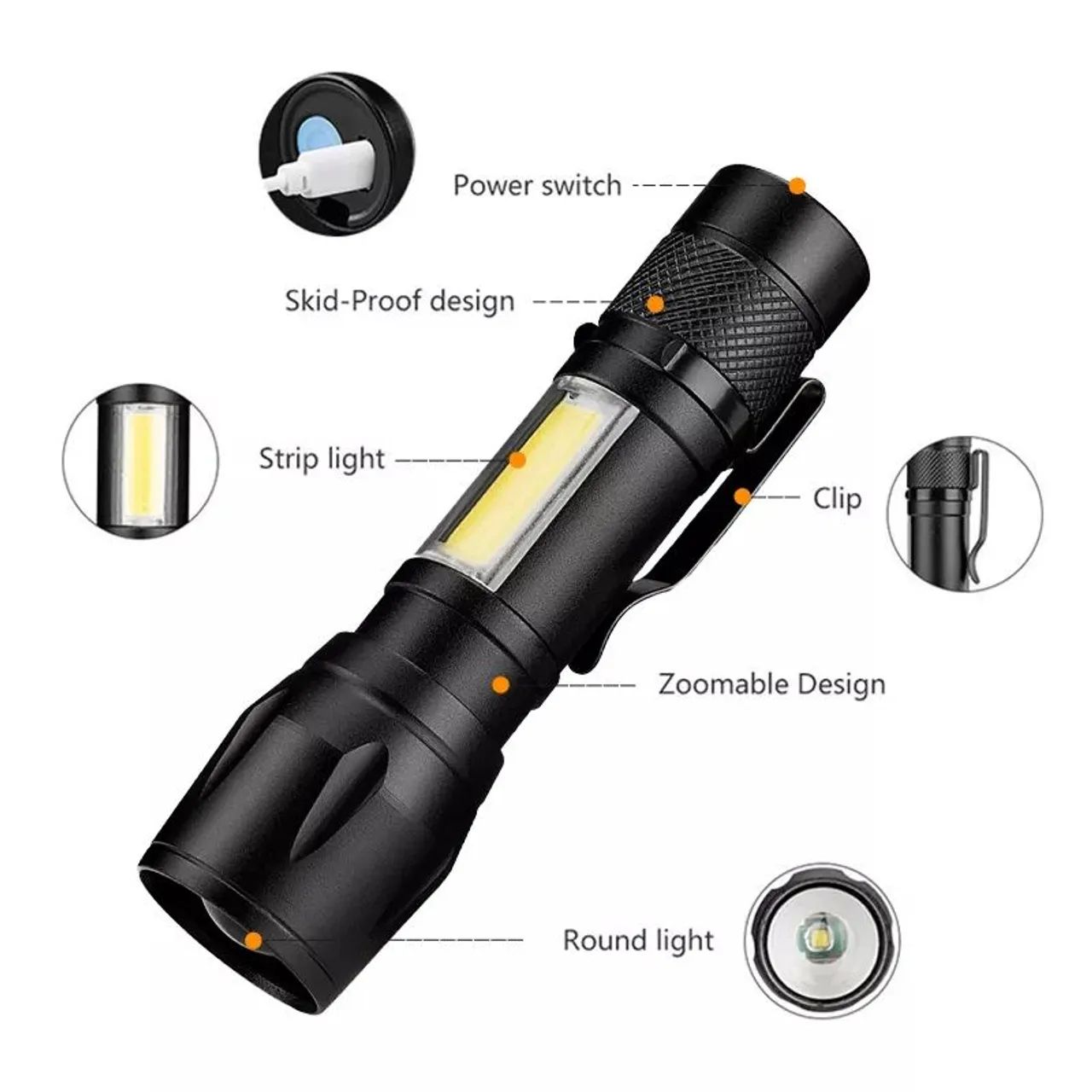 Lanterna mini zoom recarregável usb