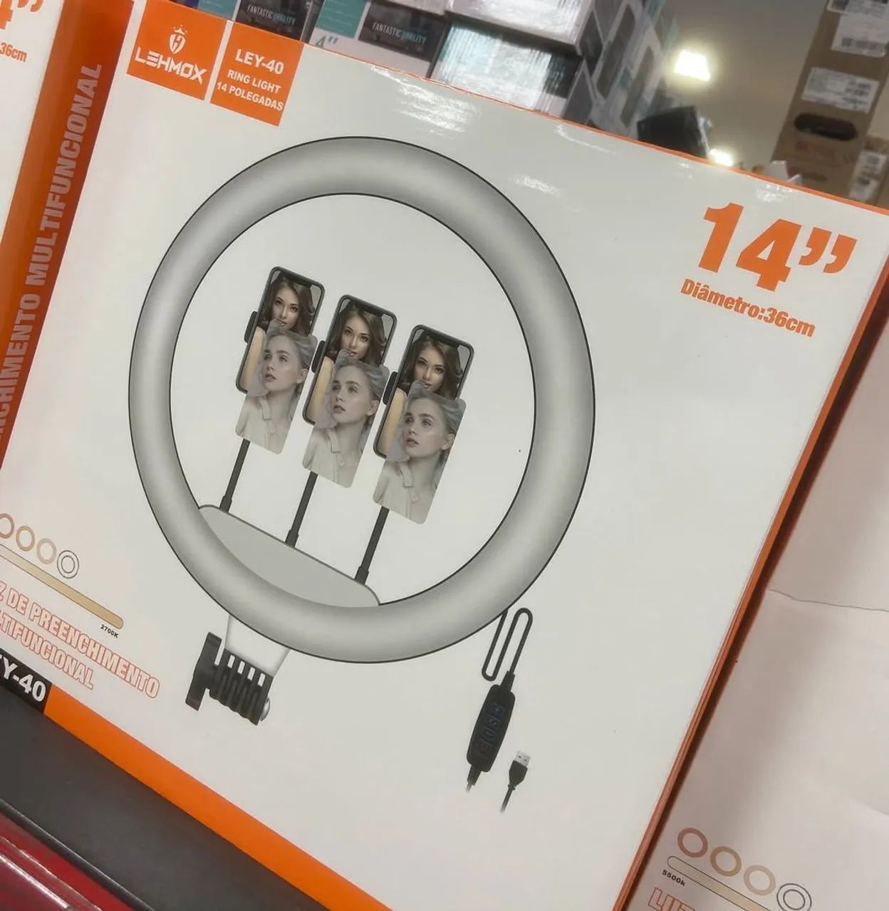 Ring Light 14 Polegadas Iluminador Ring Light 14 Polegadas com 3 Suportes para Celular, Tripe 2 ...
