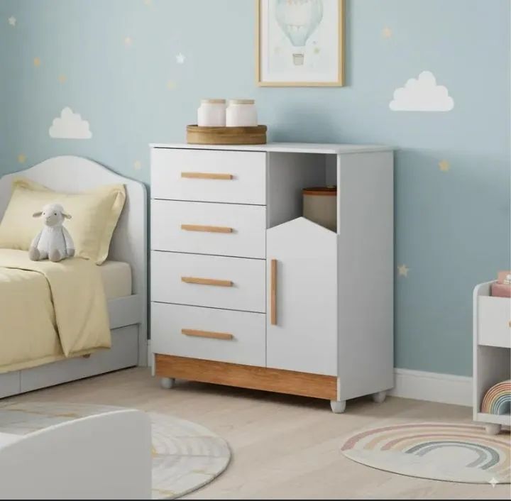 Cômoda infantil branco/amadeirado 