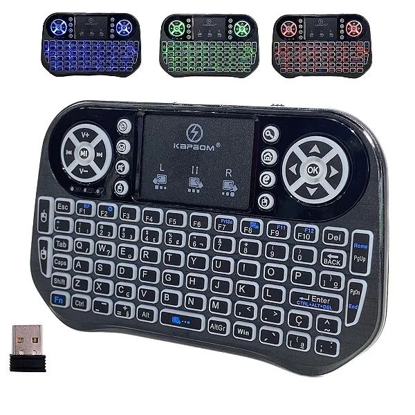 Mini Teclado Sem Fio Touchpad Para Pc, Tv smart Com Iluminação - Kapbom