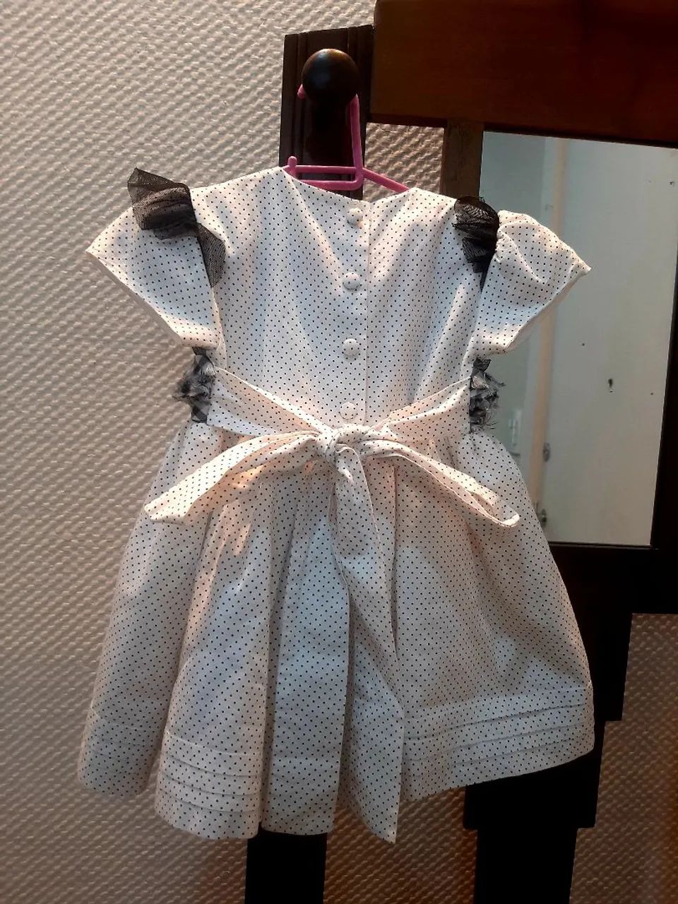 Vestido tecido puro algodão poá preto/branco - Foto 3