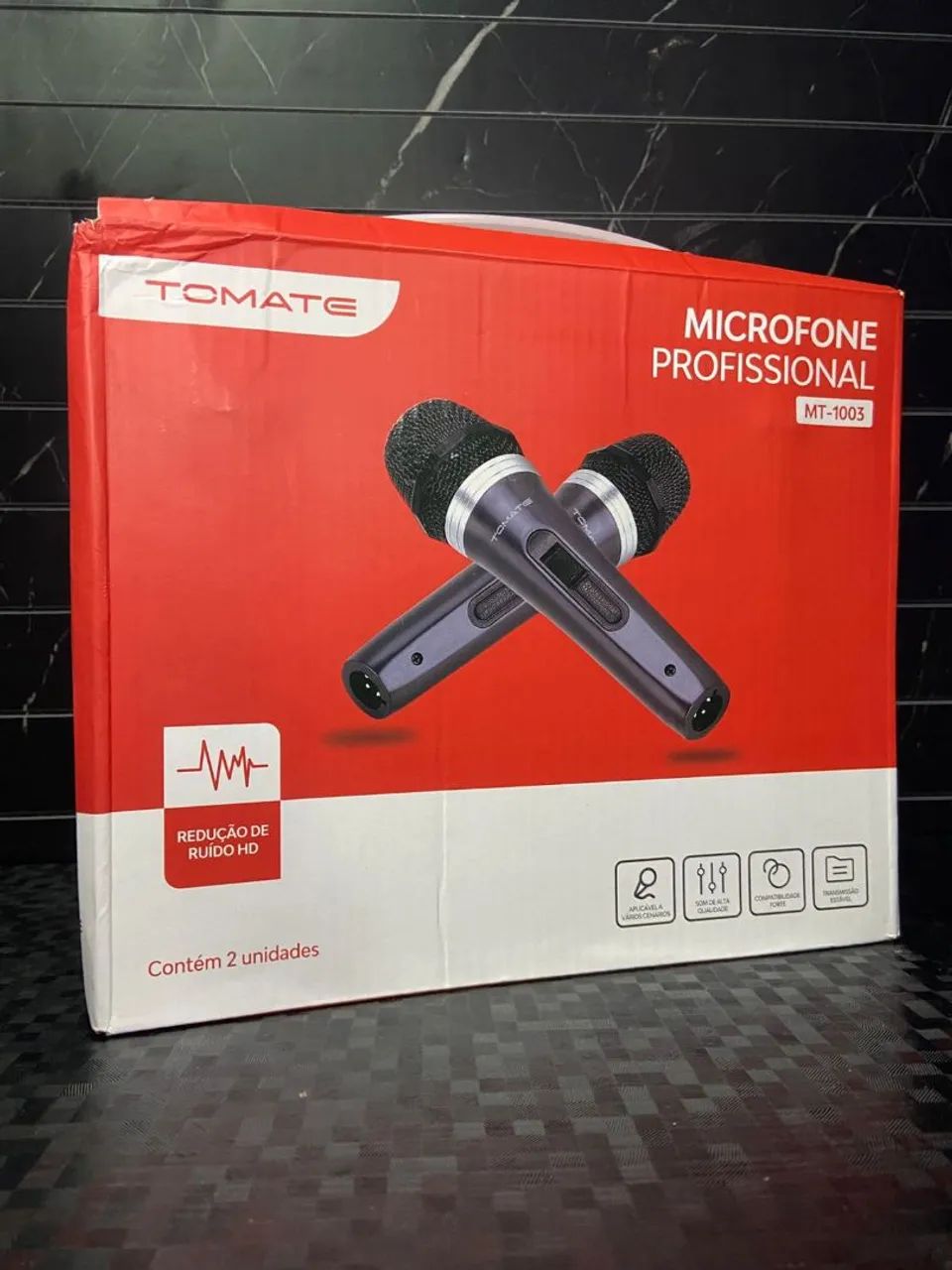 MICROFONE PROFISSIONAL DUPLO COM FIO METAL MT-1003 - TOMATE  - Foto 4