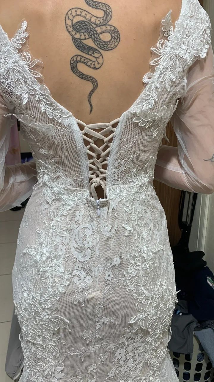 Vestido de noiva sereia em renda - usado apenas uma vez - Foto 3
