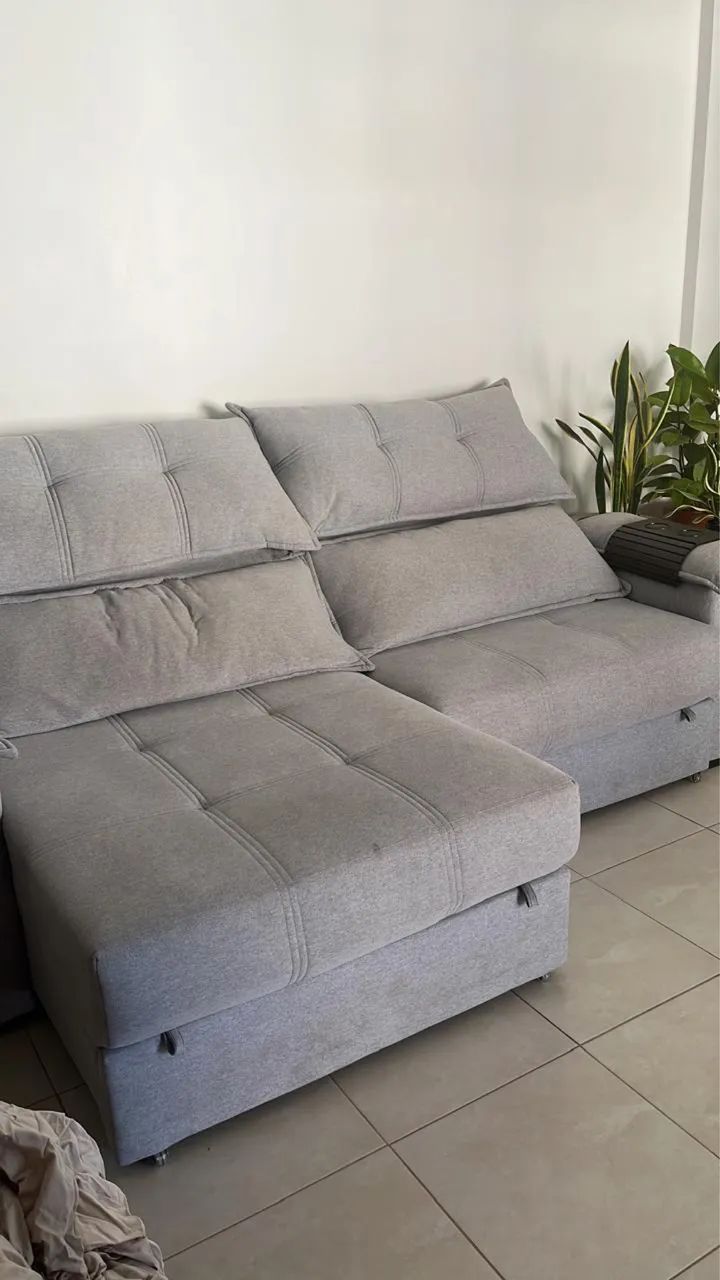 Sofá retrátil e inclinável  Cinza - 3,5m
