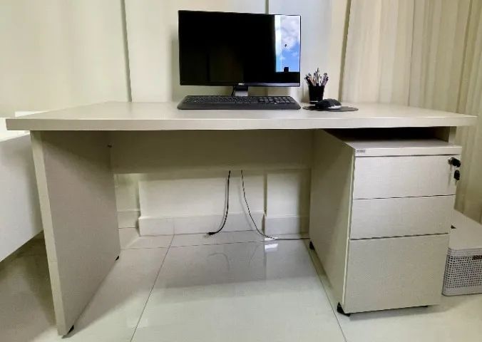 Office Desk with Drawer Unit - 130x60 cm - Linen Color - TOP - PREMIUM