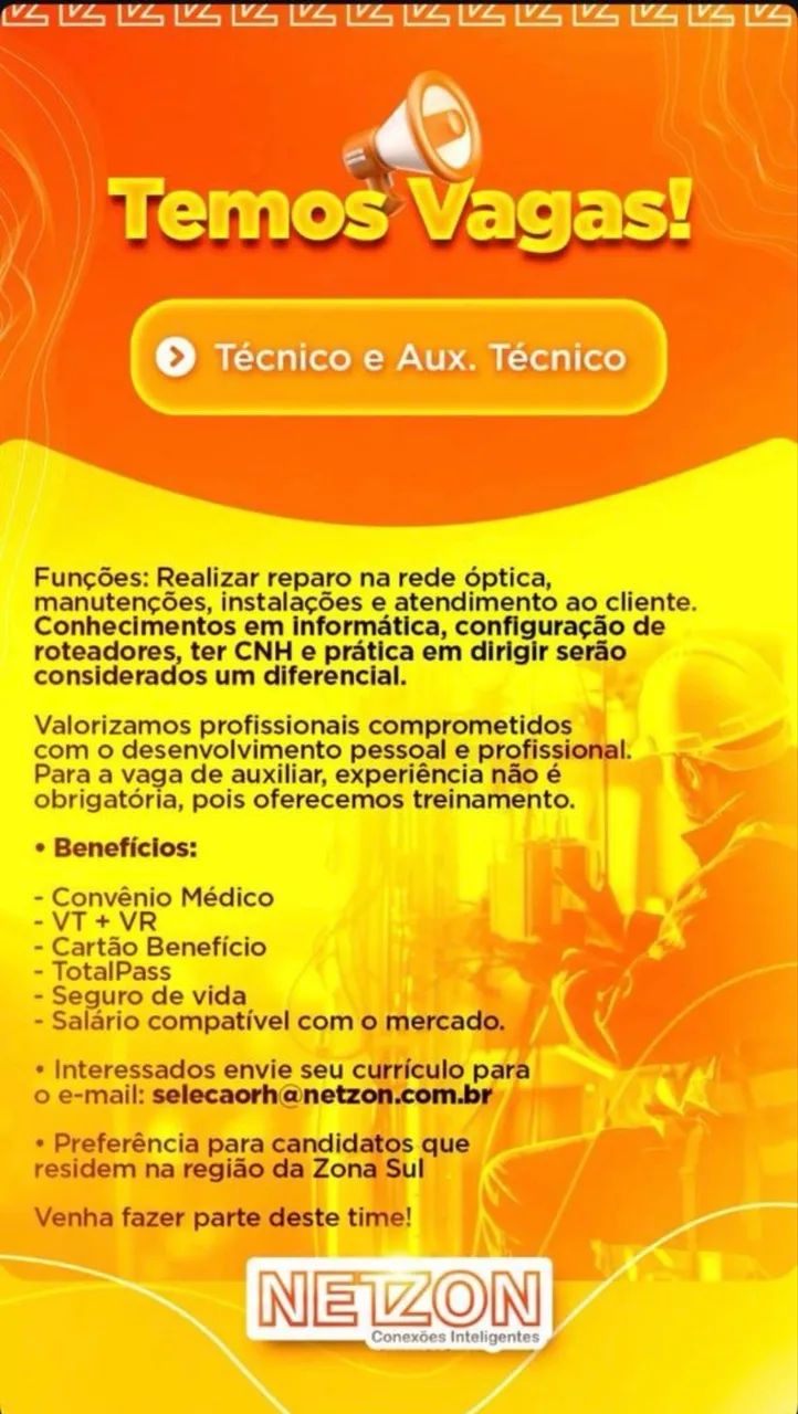 Vaga Aux Técnico Zona Sul