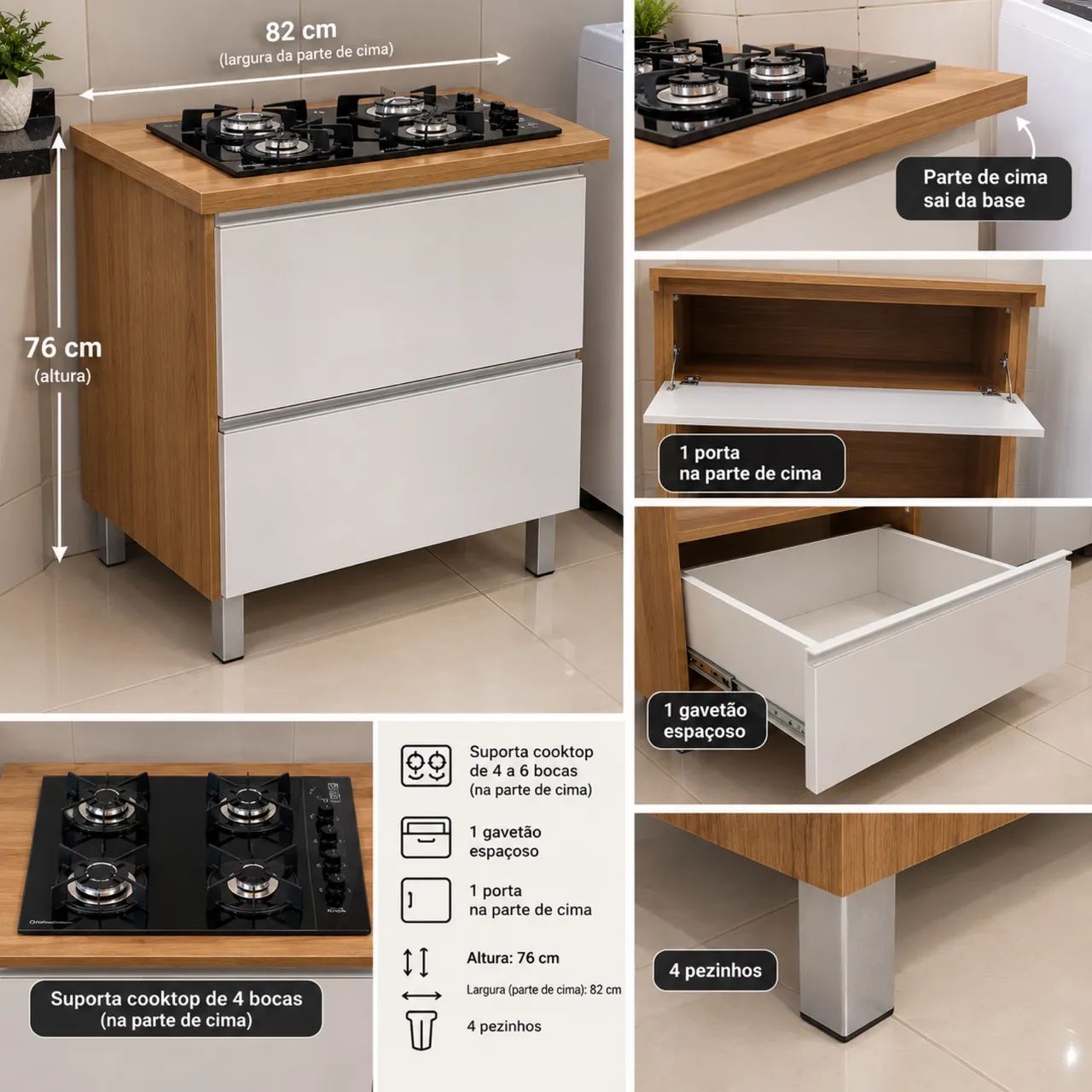 Armário para fogão cooktop