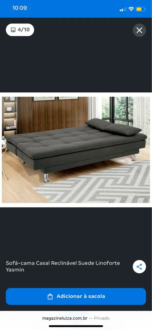 Sofá cama Casal Reclinável Suede 1,88 M Seminovo - Foto 3