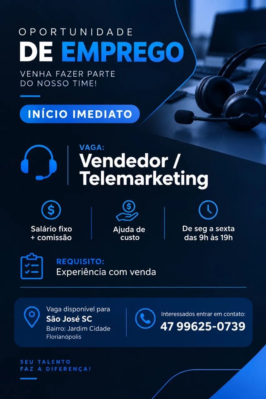 Vaga consultor de vendas