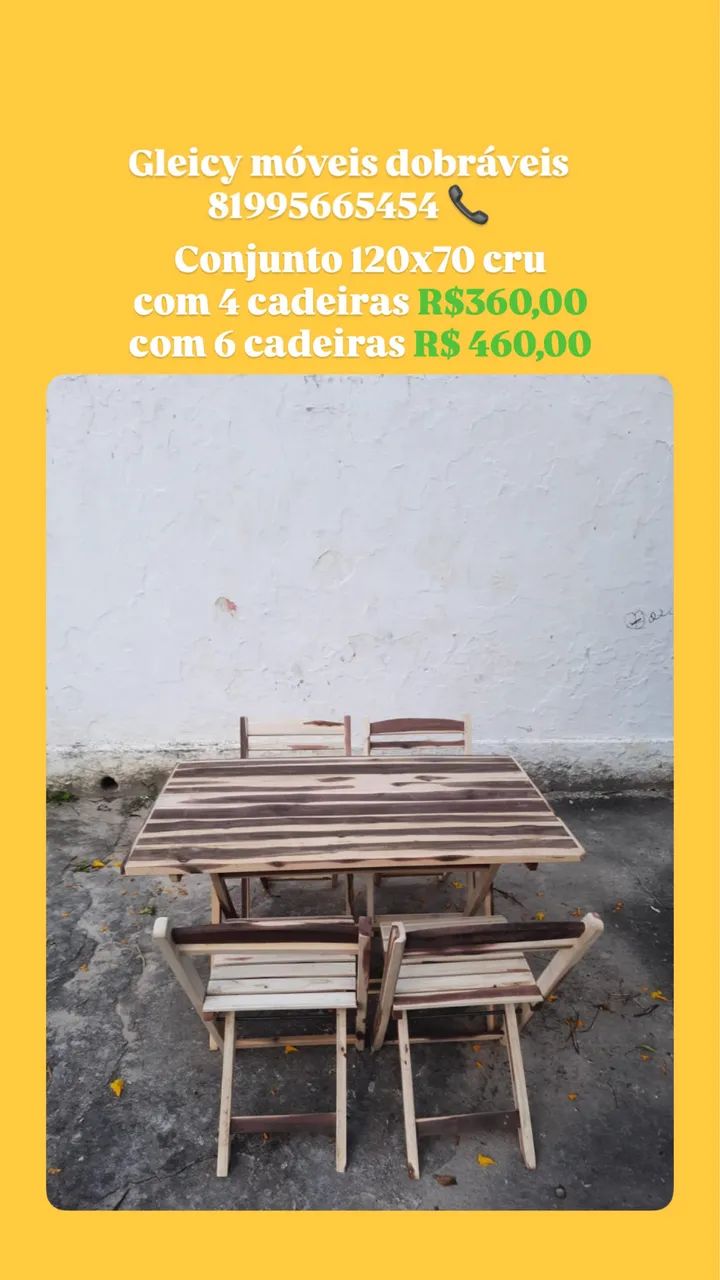 Conjunto dobrável 120x70 com 4 cadeiras 