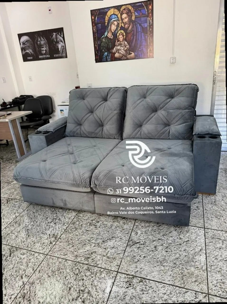 Sofá Retrátil Reclinável Cuiabá com Porta Copos D33 Molas Ensacadas - Foto 3