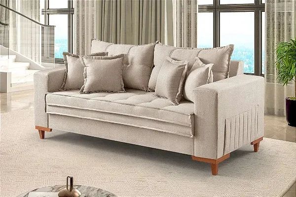 SOFA FIXO 200CM LINHO COM MOLAS r66