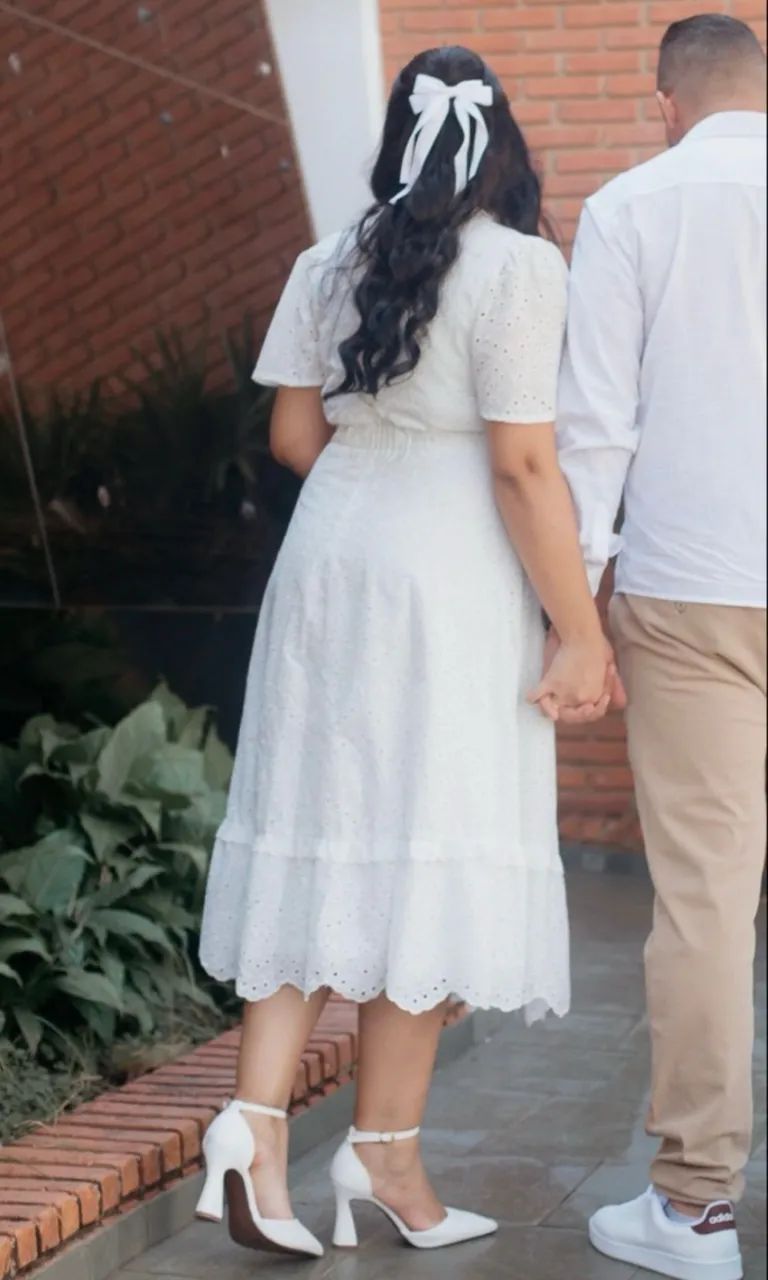 Vestido midi branco noiva civil - Foto 2