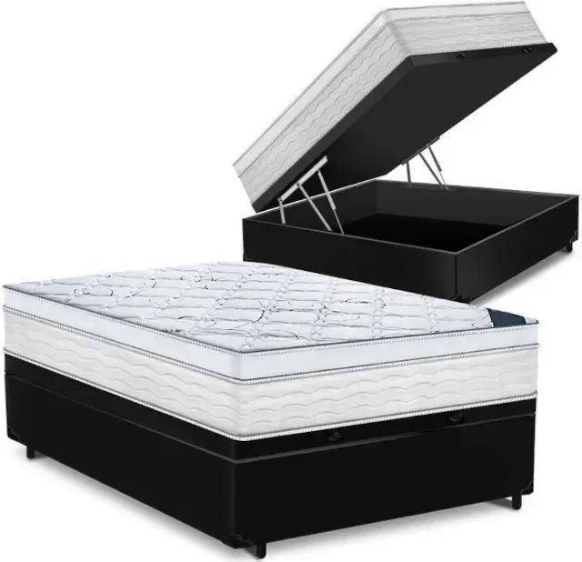 Colchão Casal + Box Baú Branco/Preto