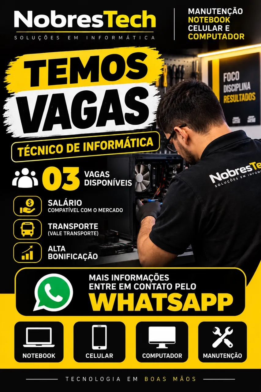 VAGAS ABERTAS TÉCNICO DE INFORMÁTICA