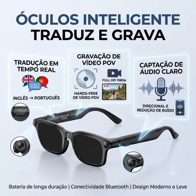 Óculos Inteligente com Câmera HD e Áudio Bluetooth - Foto 2