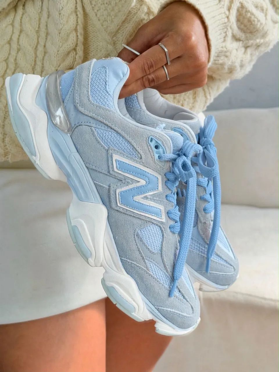 New Balance couro legitimo Azul Bebe - Foto 3