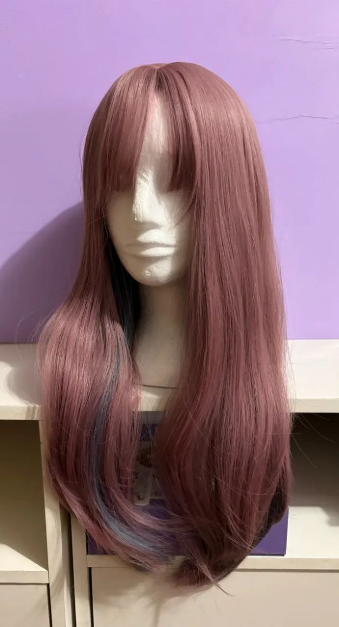 PERUCA FEMININA LONGA LISA - 50cm - ROSA QUEIMADO - RESISTENTE AO CALOR - Foto 2