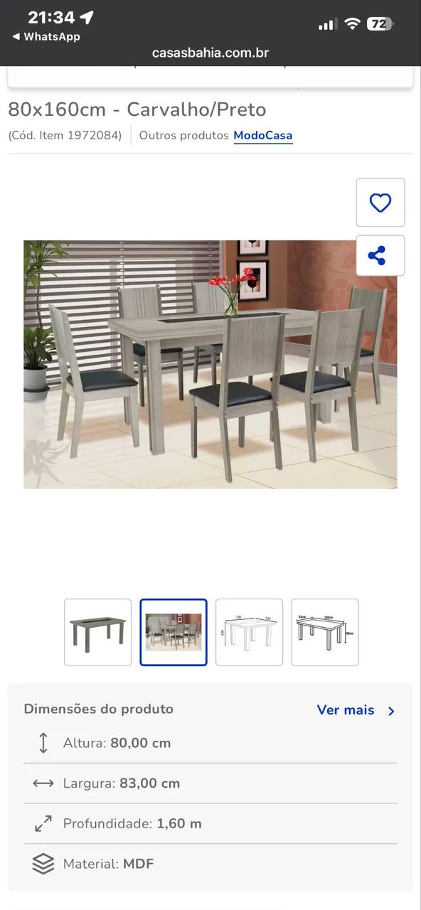 Mesa de jantar Modocasa Olímpia  NOVA, NA CAIXA!