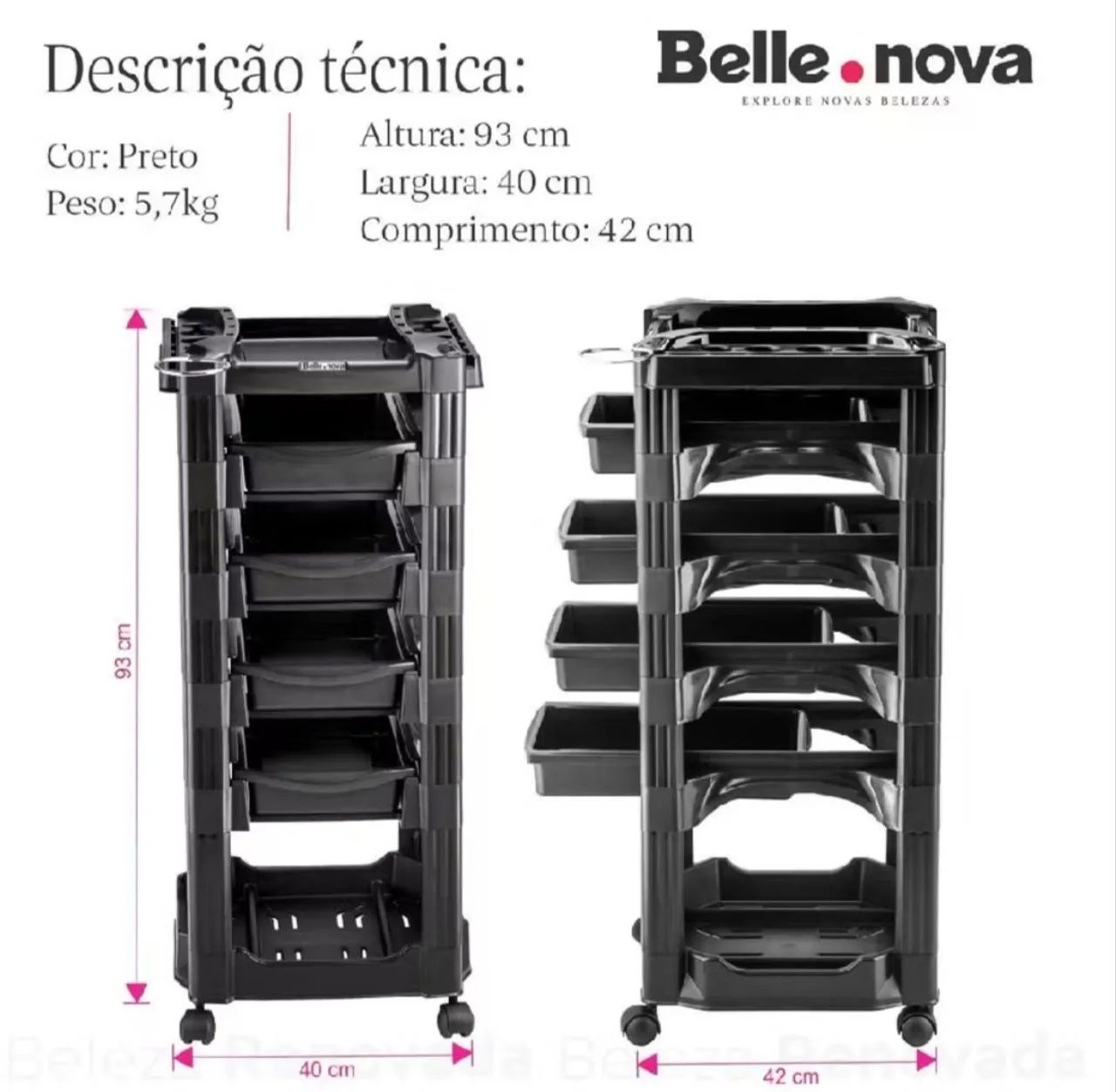 Carrinho auxiliar para salão de beleza