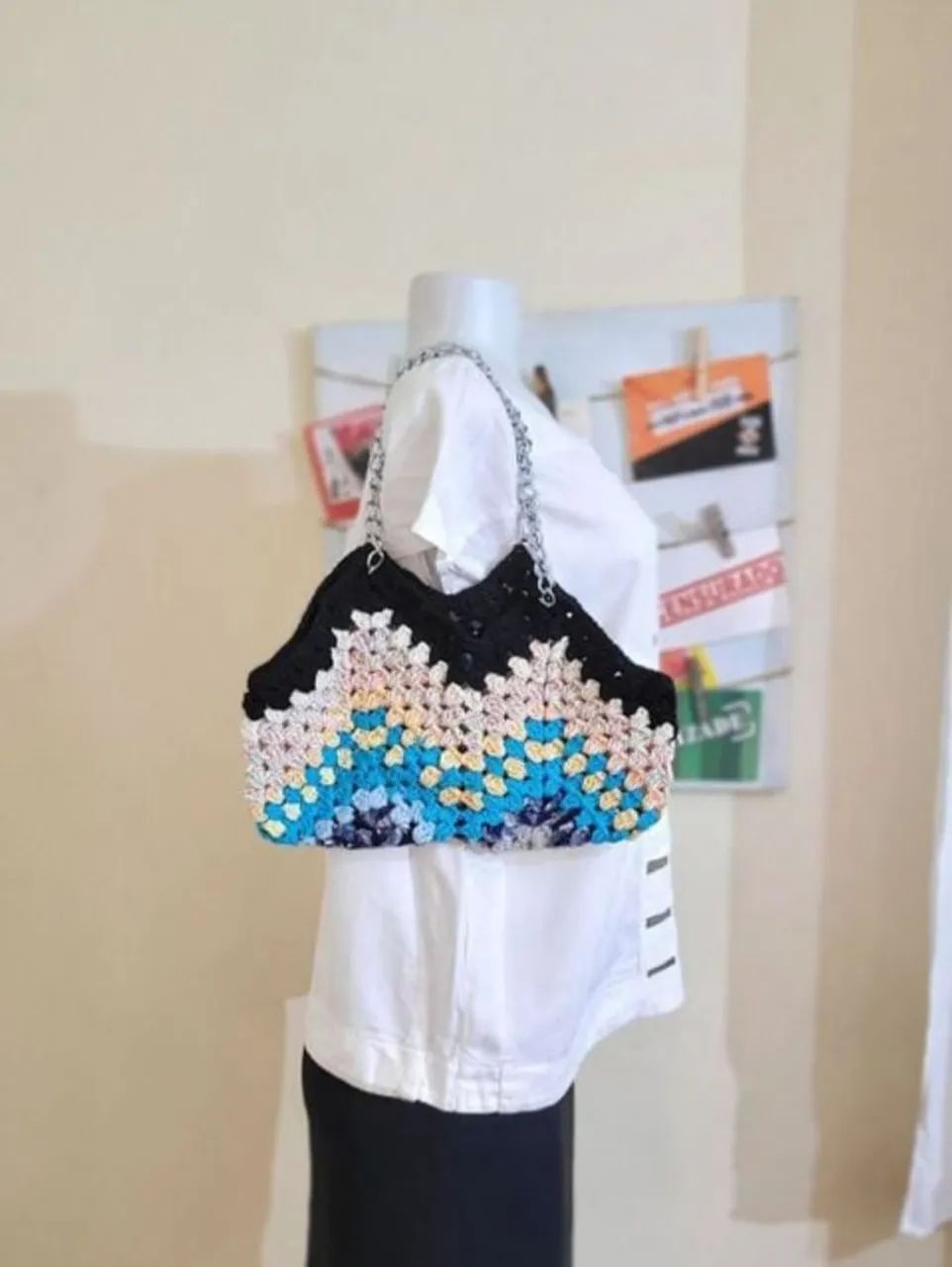 Bolsa crochê corrente colorida 
