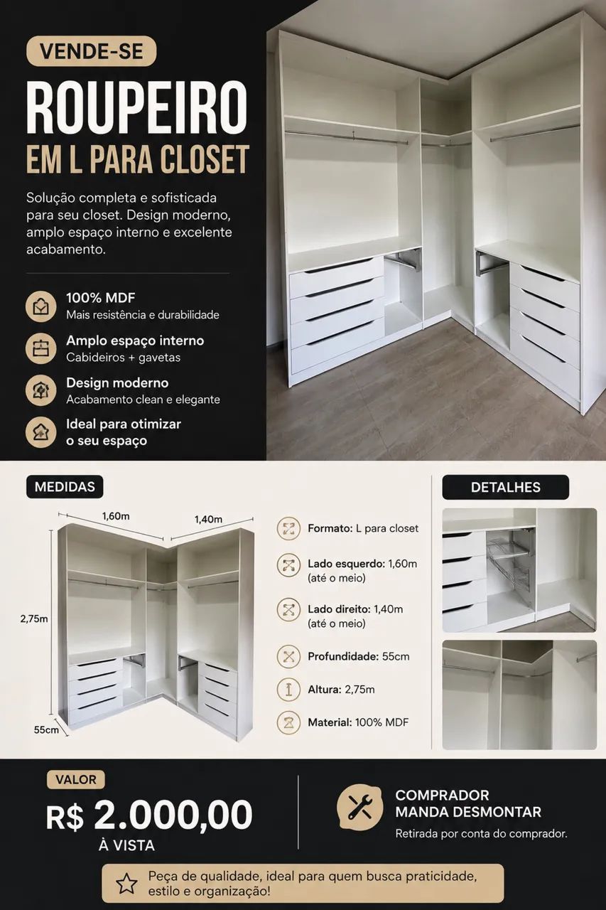 Roupeiro Closet em L