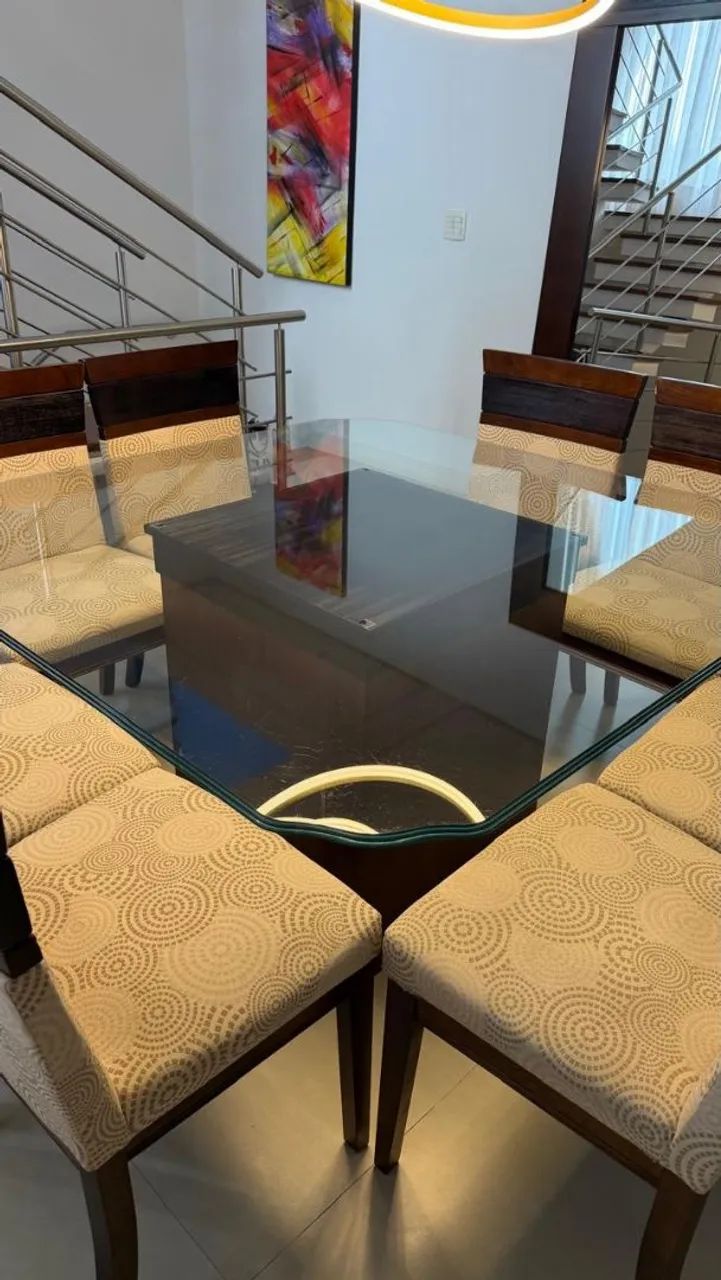 Mesa de jantar com 8 cadeiras, tampo de vidro, confira! - Foto 2