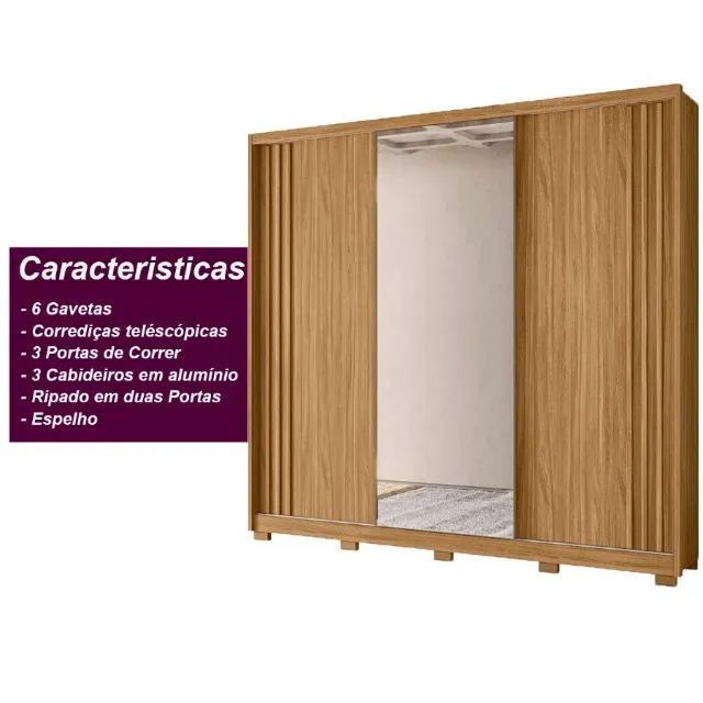 Guarda Roupa Casal 3 Portas c\ Espelo Deslizantes 6 Gavetas DIVIDIMOS EM ATÉ 10X SEM JUROS - Foto 3