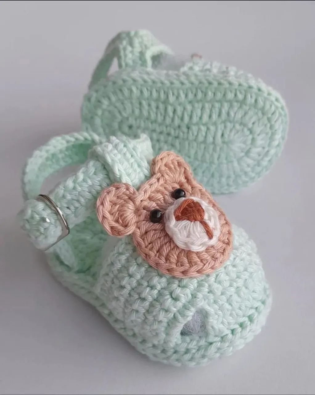 Sandália de crochê bebê ursinho - Foto 3