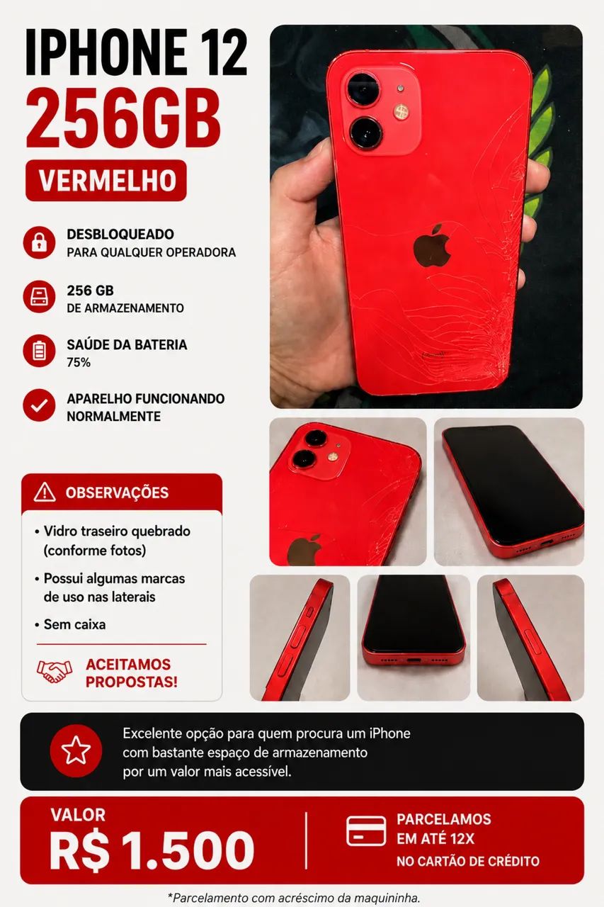 IPHONE 12 256GB VERMELHO