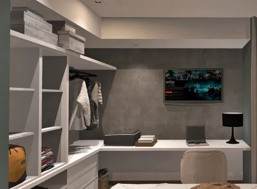 Closet Aberto com Nichos, Gavetas, Cabideiro e com Bancada Home Office em MDF Branco  - Foto 2