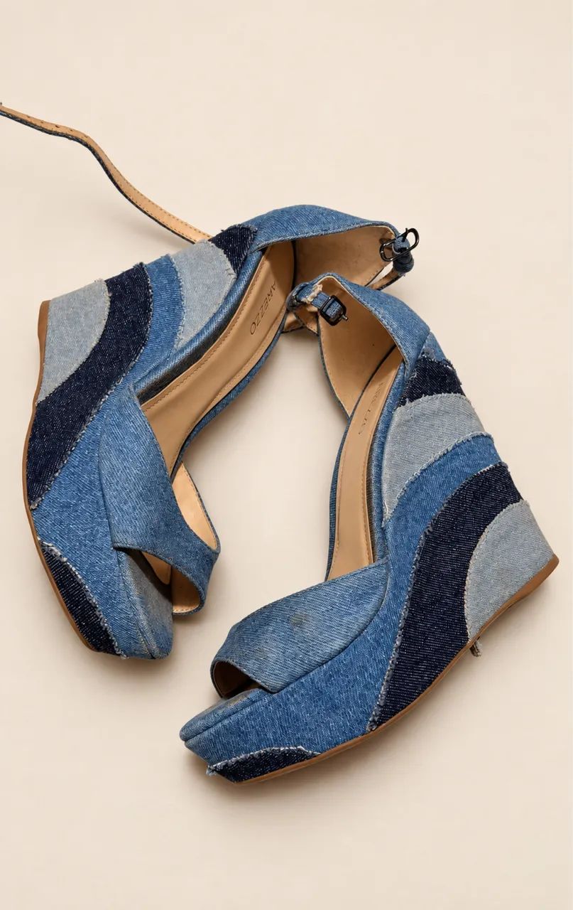 Sandália Plataforma Arezzo Ivy em Patchwork Jeans 38