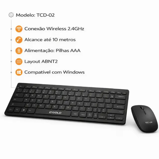 Kit Teclado e Mouse Sem Fio 2.4ghz USB Plug And Play Para Notebook e PC - Foto 5