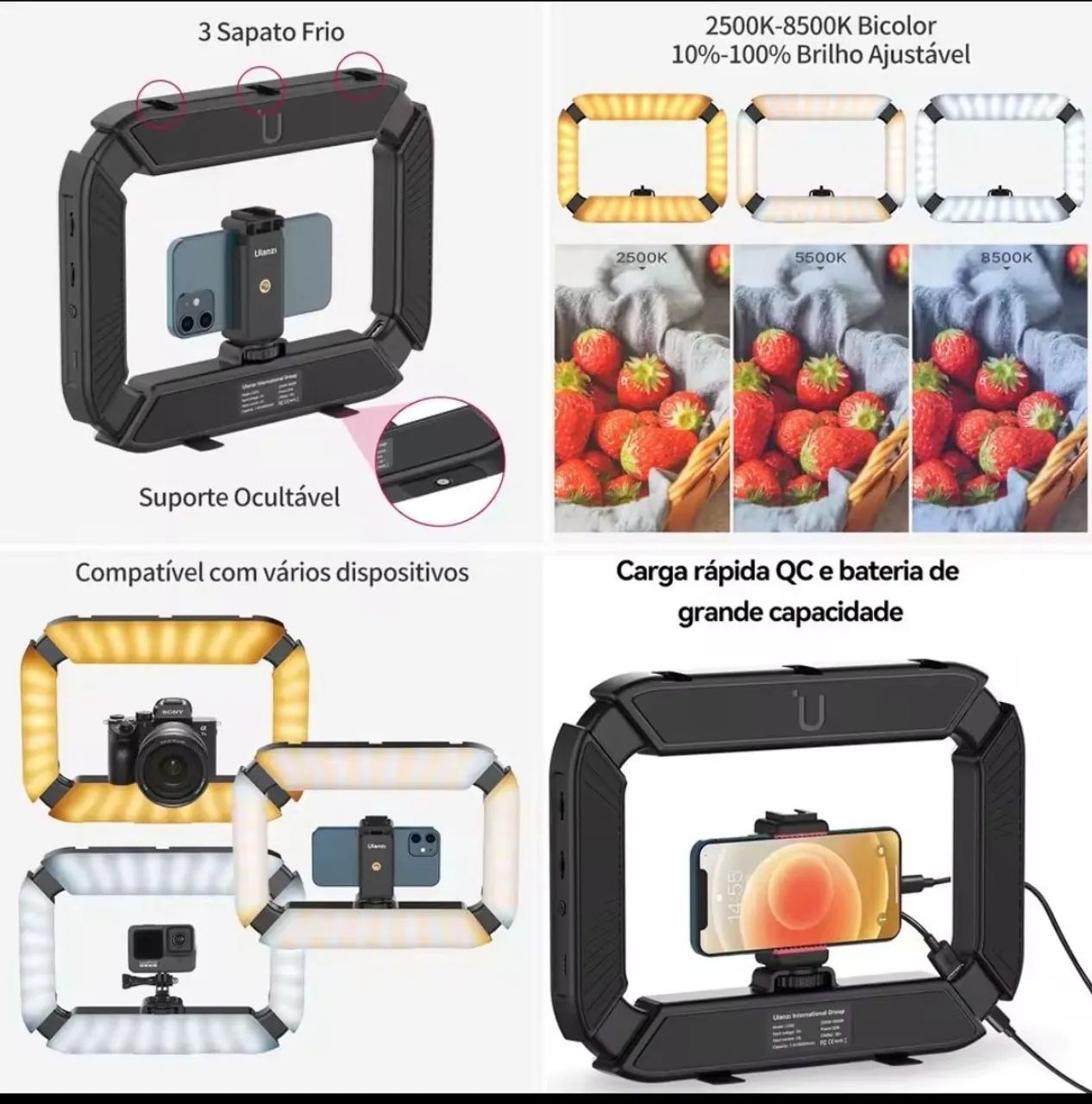 Ulanzi U200 Rig de Iluminação LED Bicolor e Suporte para Celular e Câmera - Foto 2