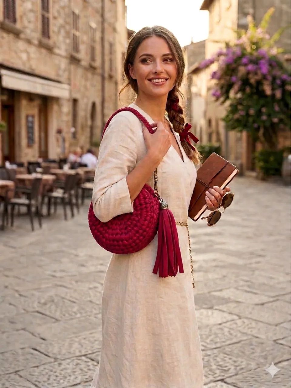 Bolsa de crochê pequena bordô
