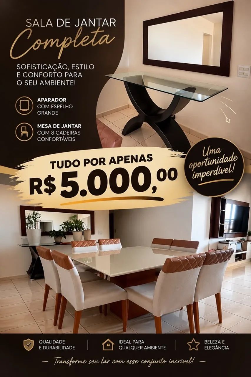 Mesa 8 cadeiras com aparador e espelho 