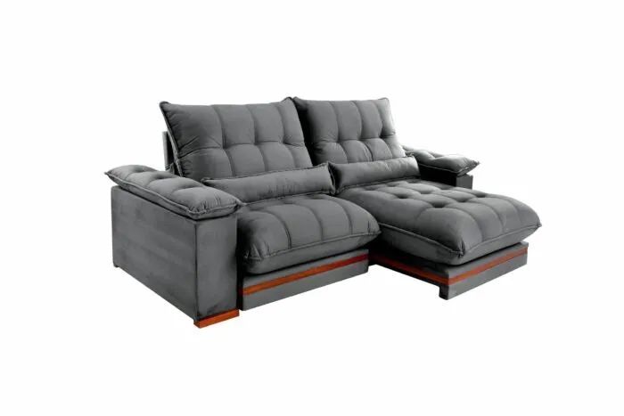 Sofá Retrátil Reclinável Ibiza Mola Ensacadas Linho Cinza - Foto 3