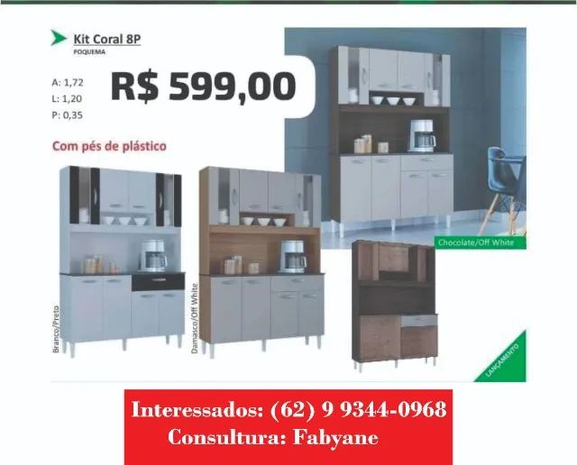 Armario de cozinha kit coral 8p