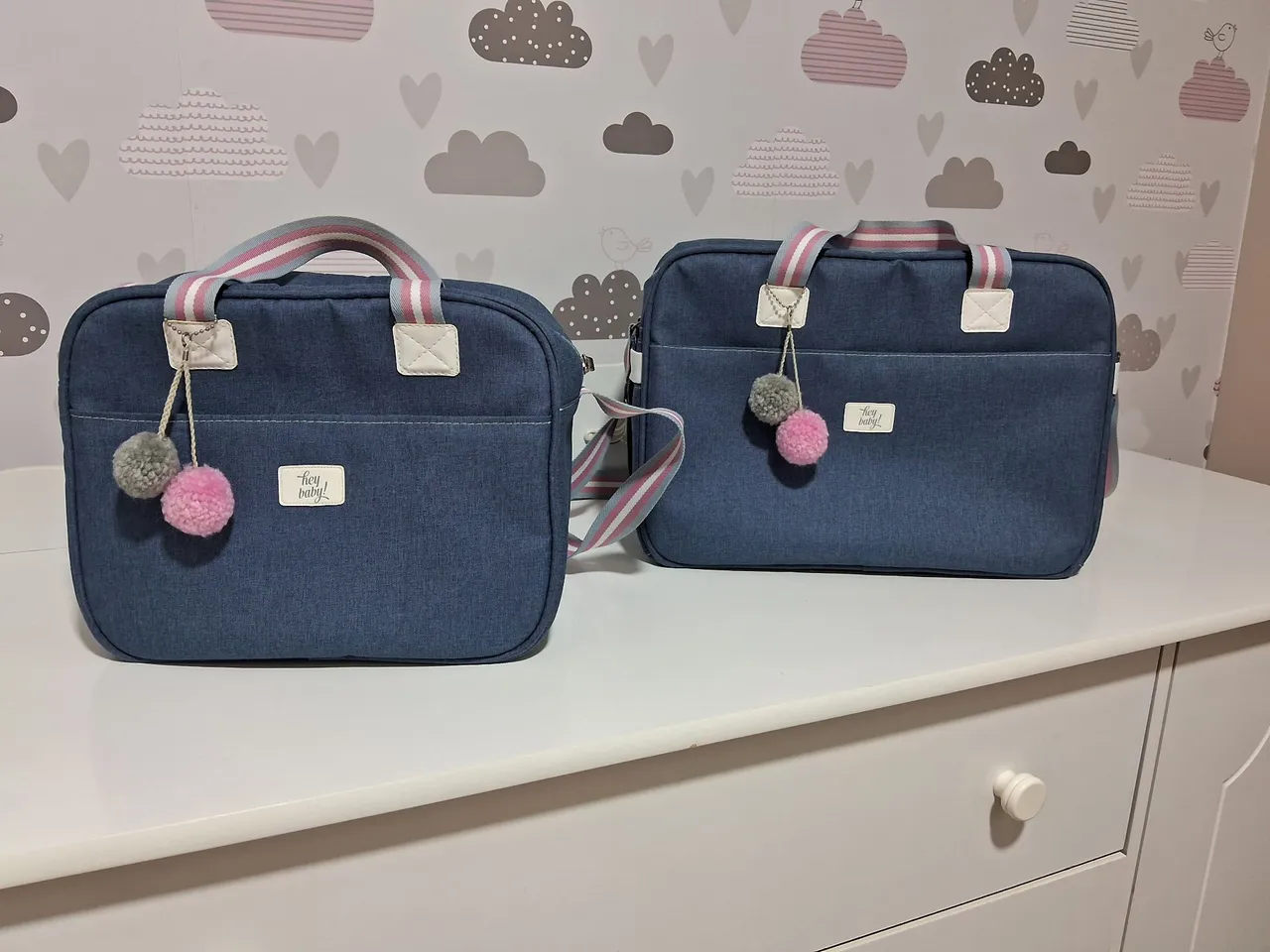 Bolsa maternidade,  duas unidades!  Azul com detalhes rosa 