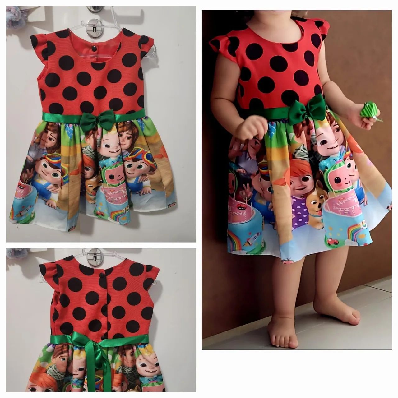 Vestido Infantil Cocomelon - Festa ou Dia a Dia, tamanho 2 anos
