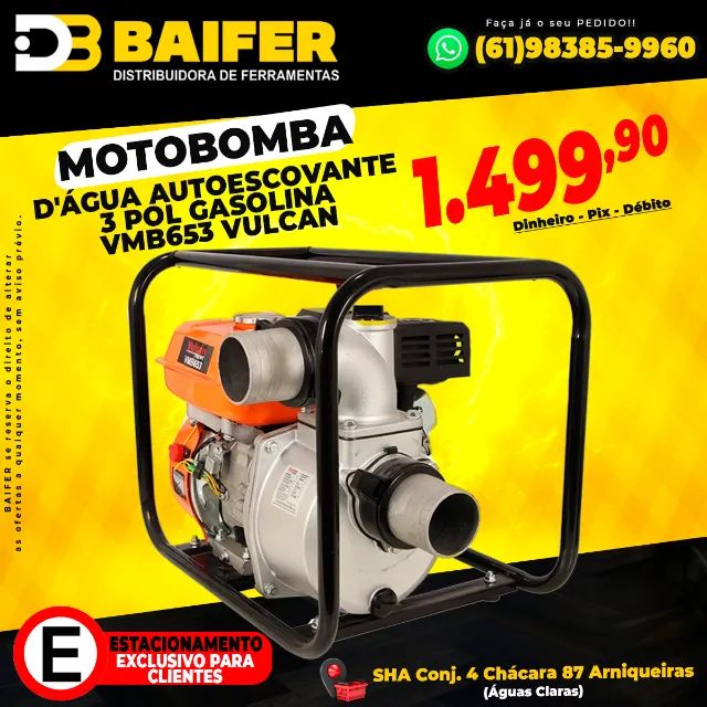 Motobomba D'água Autoescovante 3 Pol Gasolina Vmb653 Vulcan