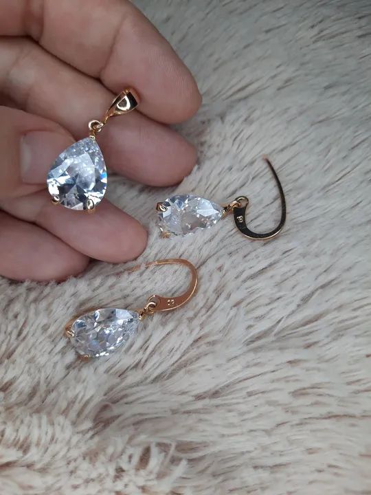 Brincos e Pingente com Pedras - Foto 2